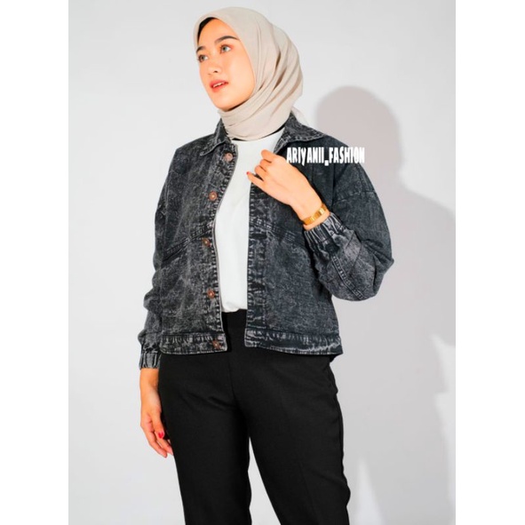 ARN - JAKET JEANS WANITA VINTAGE OVERSIZE JACKET JINS CROP DENIM SNOW LENGAN BALON Cewek KEKINIAN MURAH MODEL BARU KOREAN OOTD HIJAB STYLE