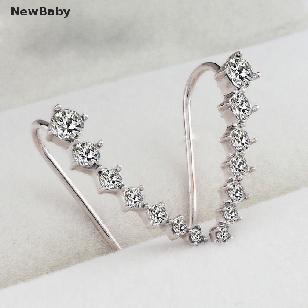 Anting Stud Kait Kristal Berlian Imitasi Warna Silver Untuk Wanita