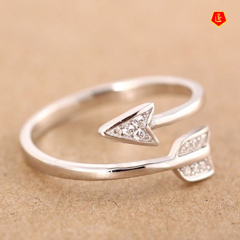 [Ready Stock]Creative Curved Arrow Ring S925 Silver Cute Fashion