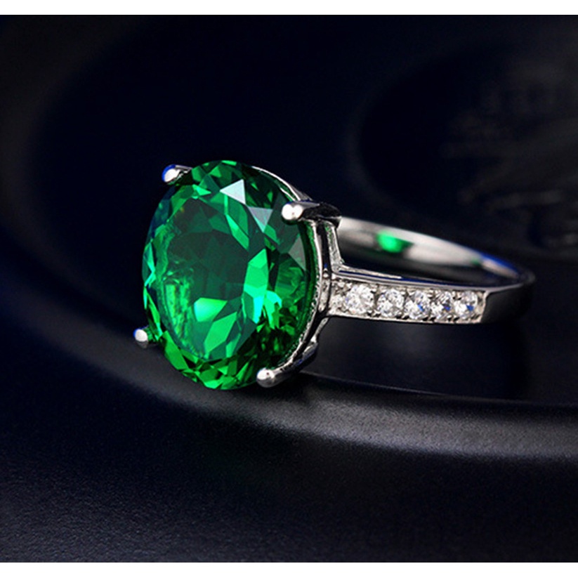 Cincin Sterling Silver 925 Dengan Batu Emerald Hijau Untuk Wanita Ccb80