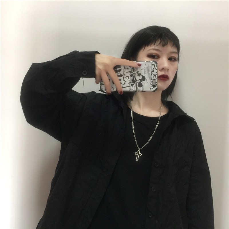 [ACKER] Rantai Logam Kepribadian Hip-hop Korea Dengan Kalung Liontin Cross-face Untuk Wanita / Pria