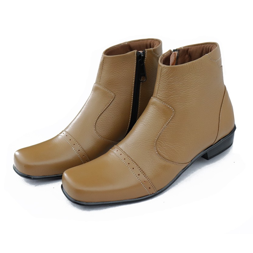 Sepatu boots wanita kulit pantofel kerja wanita Grutty DD203 Tan