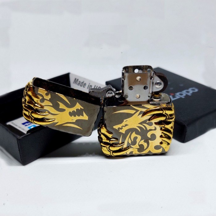 ( bayar di tempat ) Korek Api Zippo Dragon 3D Black Ice Grade Ori