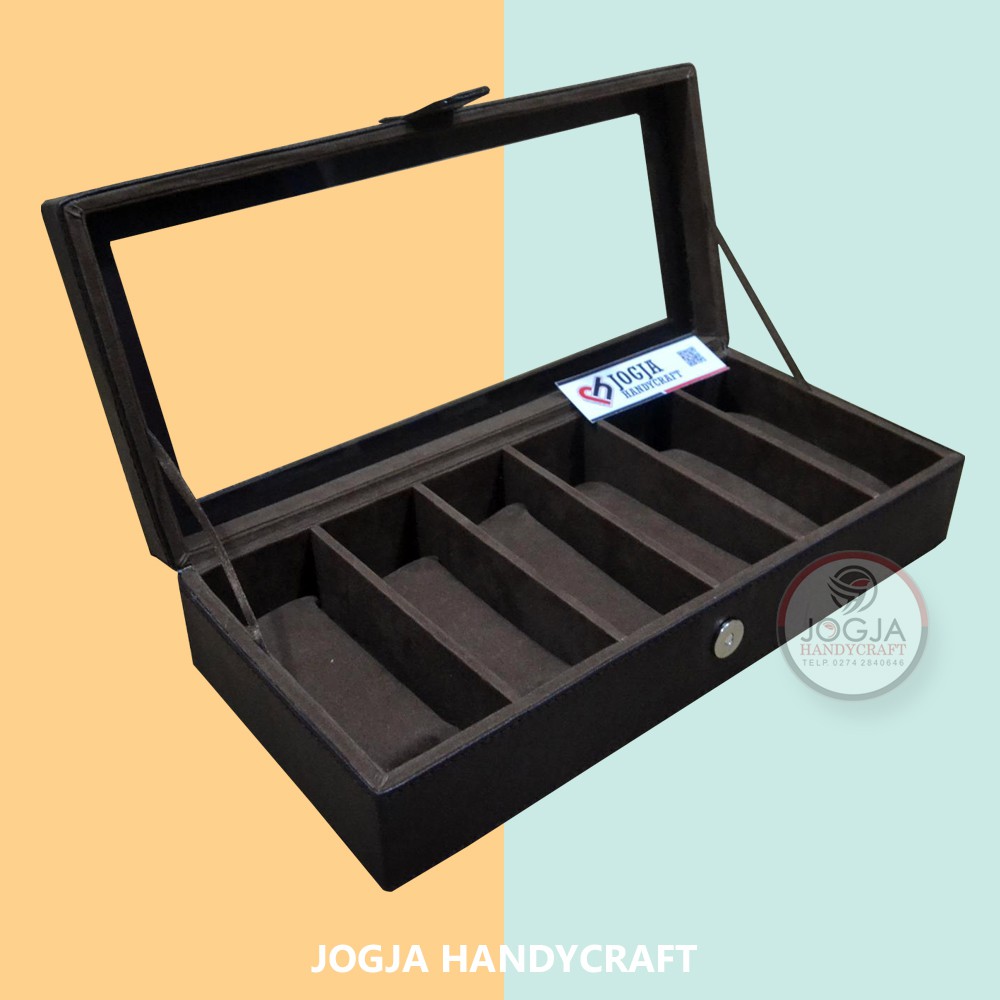 Full brown Kotak Tempat Kacamata isi 6 Glasses Box Organizer Box penyimpanan kacamata