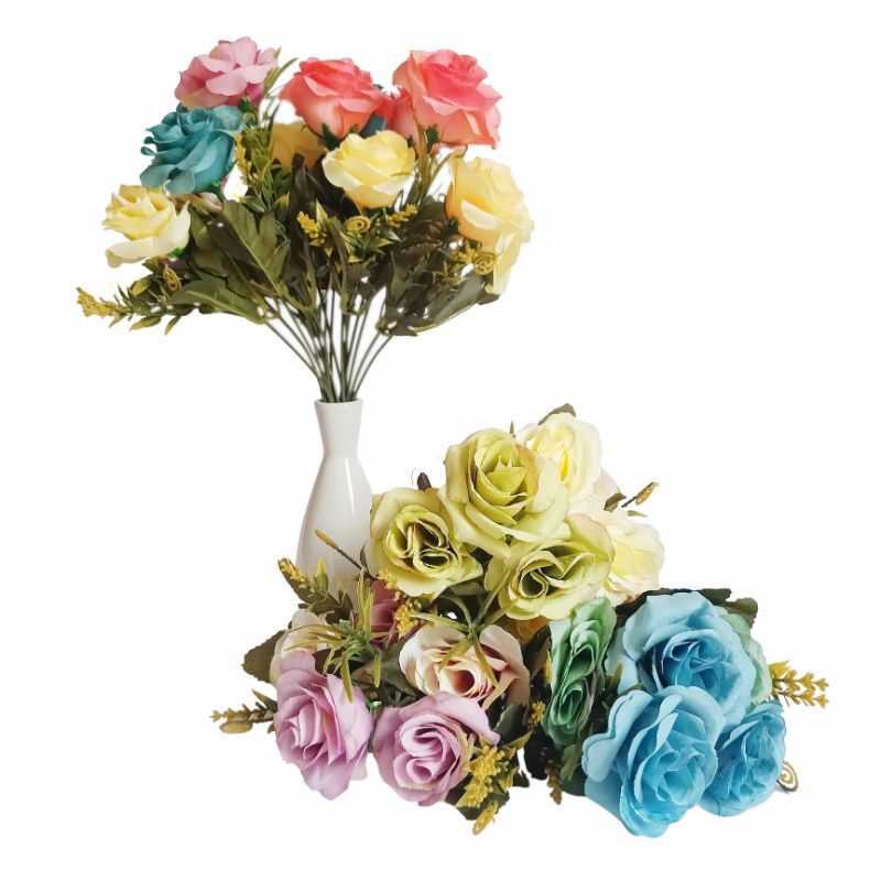 Bunga Mawar 2 Warna AF58 Hybrid Tea Roses Plant Artificial Dekorasi Backdrop Properti Foto Wedding