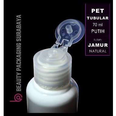 Botol Plastik PET 70ml Tubular Putih Tutup Fliptop Jamur