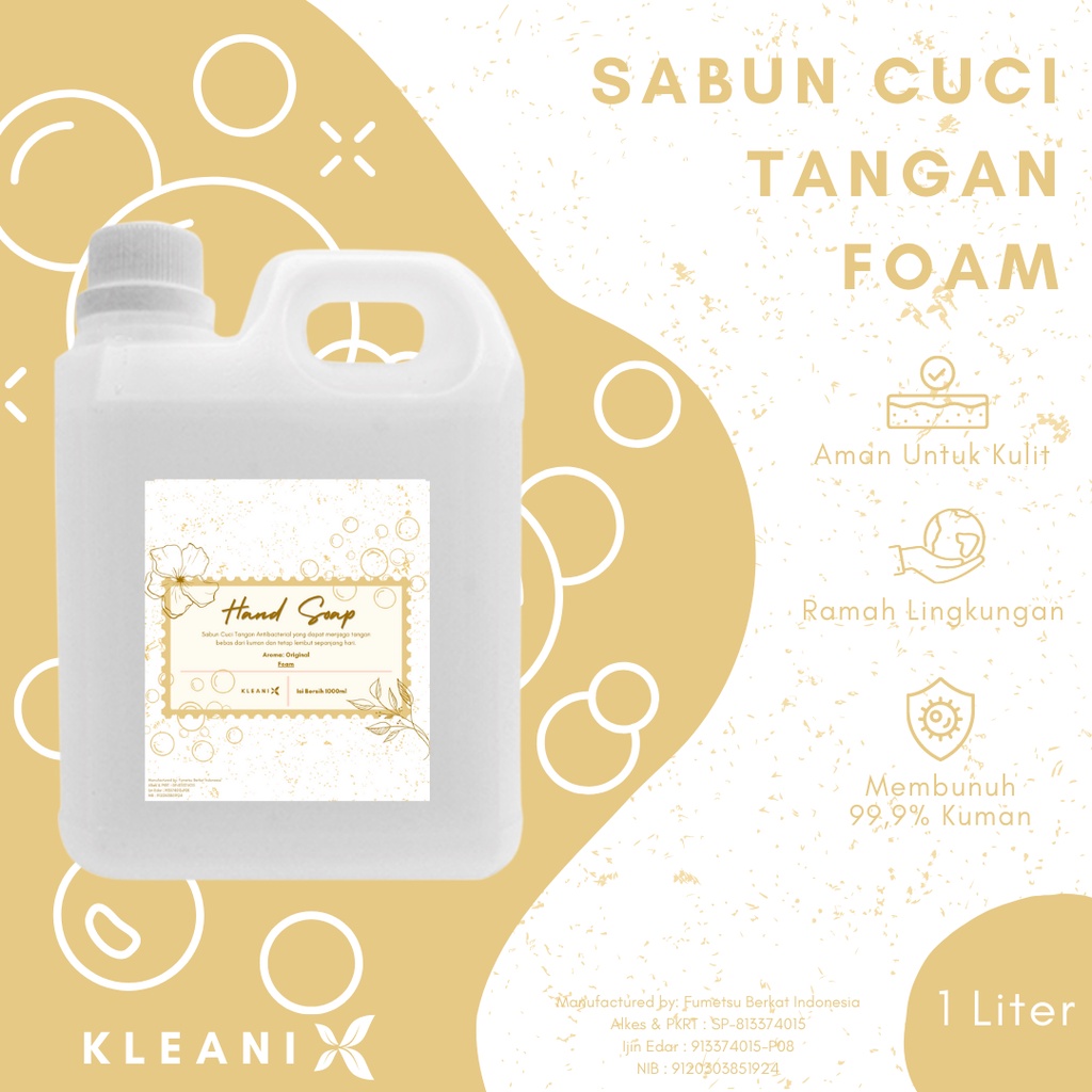 KLEANIX - Hand Soap FOAM Antibacterial / Sabun Cuci Tangan FOAM Anti Bakteri Kemasan Refill Jerigen 1 Liter / 1000 ml