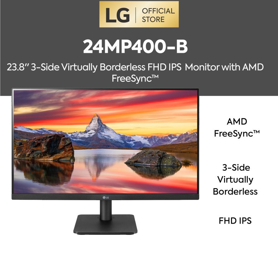 MONITOR LG 24MP400 /24MP400-B 24&quot; 75Hz Full HD IPS AMD FreeSync™ Borderless