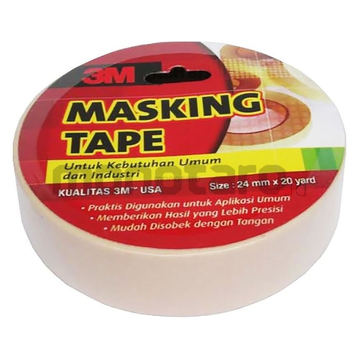 Original 3M Lakban Kertas Masking Tape Ukuran 1 Inch 24mm x 20yards