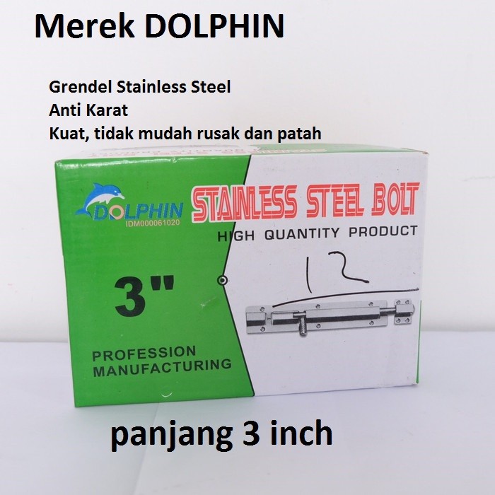 Grendel 3 inch 3&quot; Selot Pintu Jendela Dolphin Stainless Steel Bolt