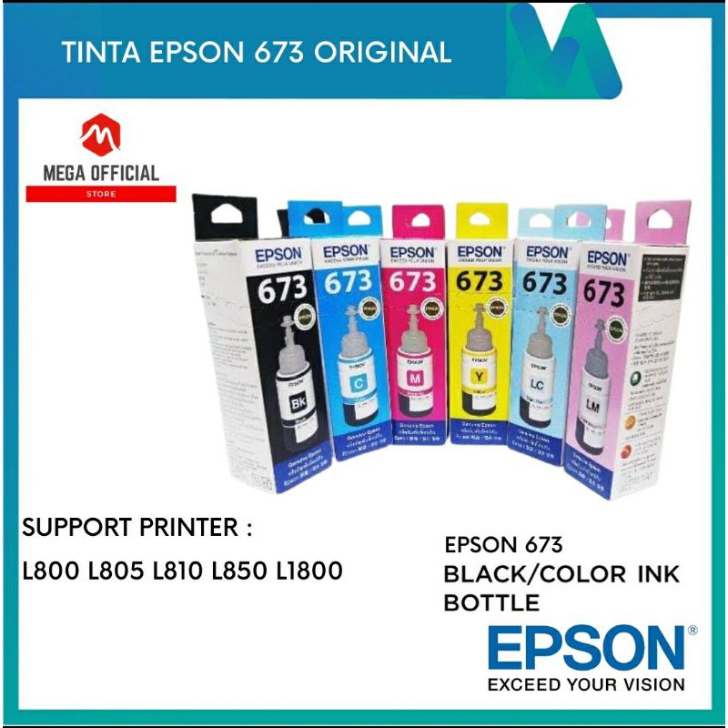 Paket 1 Set Tinta Epson 673 Original untuk L800 L805 L810 L850 L1800