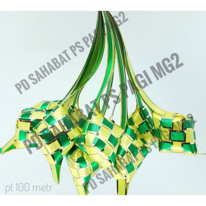 

ketupat lebaran pita lis emas hijau tua kuning muda (1 ikat 10 pcs)