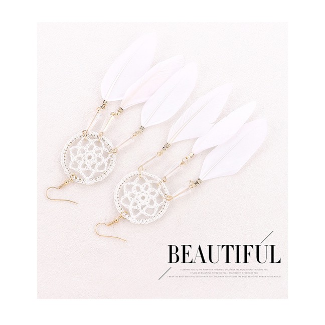 LRC Anting Gantung Fashion Garland Circle Feather Earrings Y6130X