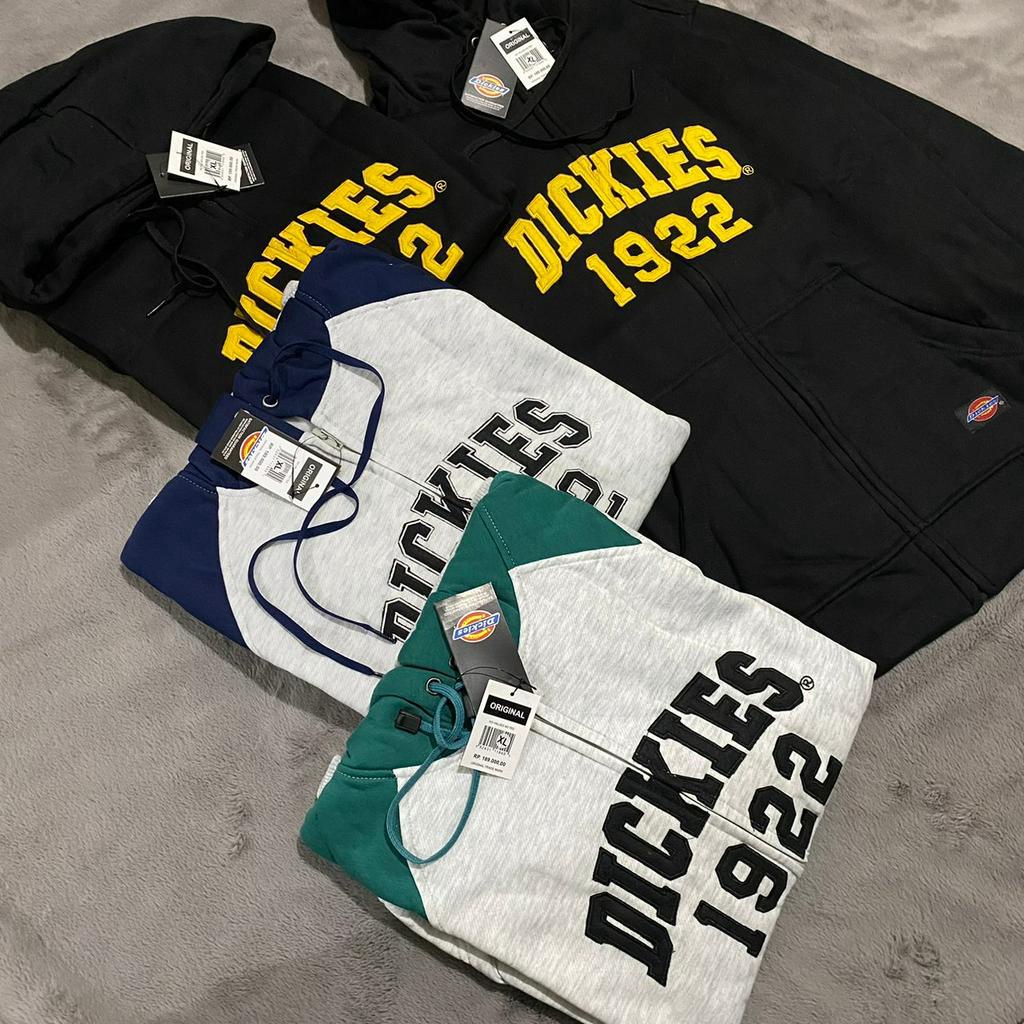 JAKET SWEATER HOODIE ZIPPER DICKIES 1922 ARCH FONT BORDIR FULL TAG LABEL CASUAL HYPE FASHION PRIA PREMIUM TERLARIS