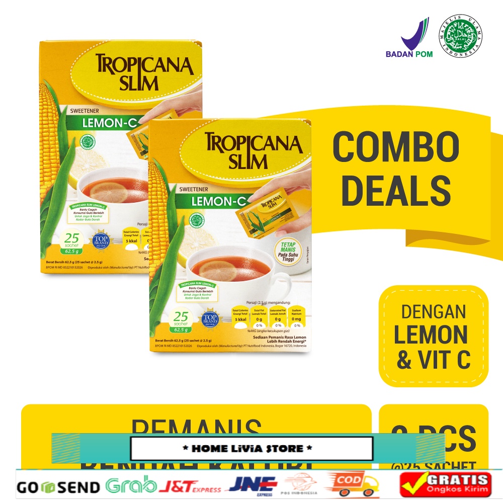 

Twin Pack - Tropicana Slim Sweetener Lemon-C 25 Sachet - Pemanis untuk Bantu Batasi Gula