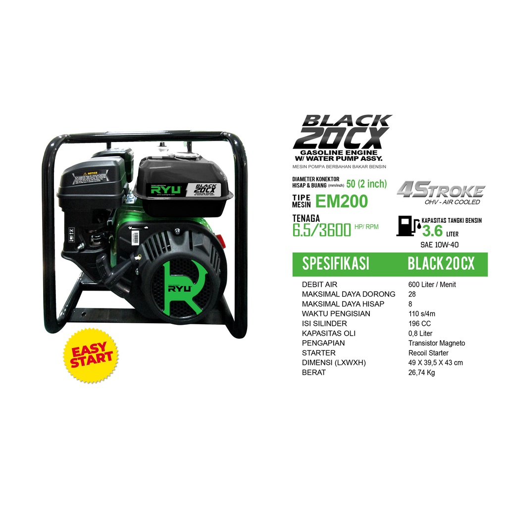 MESIN POMPA AIR/GASOLINE WATER PUMP BLACK20CX - TEKIRO RYU