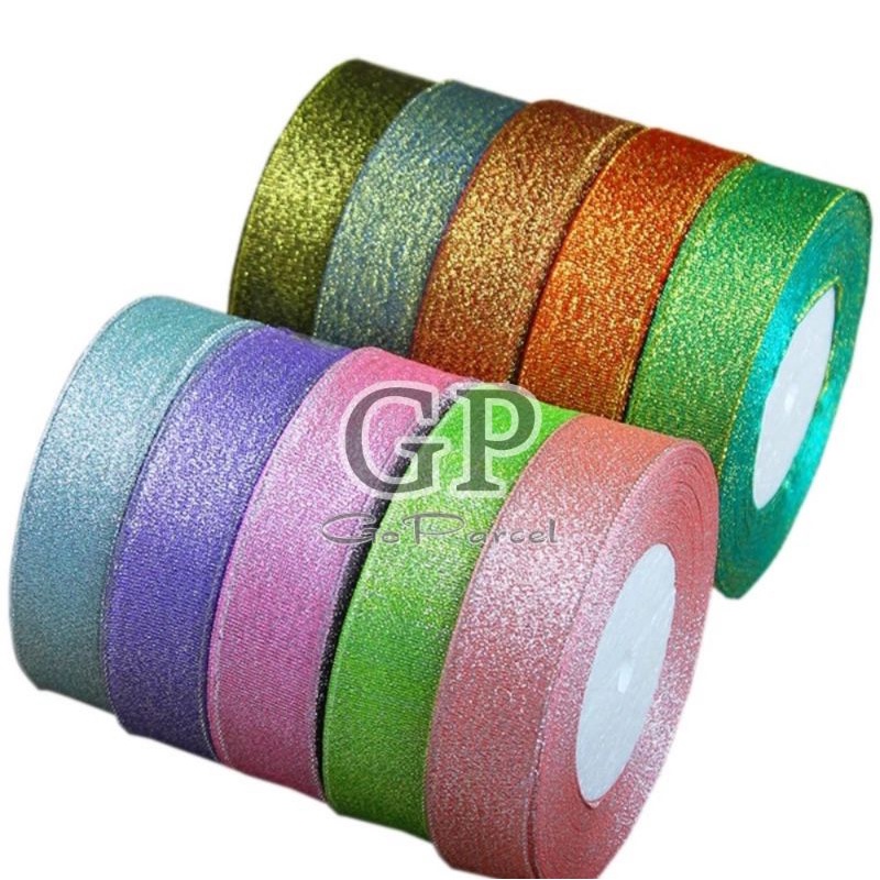 ( Rol 20 Yard ) METALLIC GLITTER RIBBON 1 INCH/ 2.5 CM / 1 IN PITA METALIK GLITER HIASAN KADO / PARCEL / HAMPERS