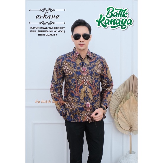 ARKANA Batik Pria Lengan Panjang Berlapis furing Bahan Katun Berkualitas Ekspor