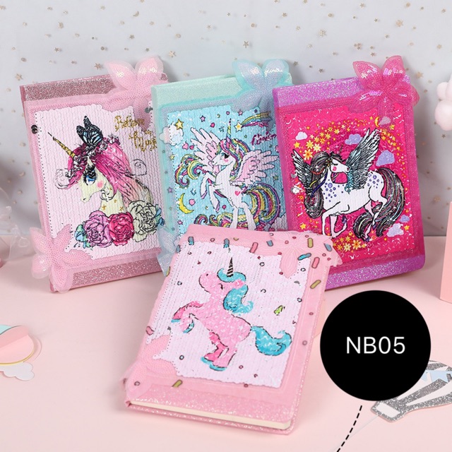 Notebook unicorn buku tulis agenda diary fur bulu sequin NB01 NB02 NB03 NB04 NB05