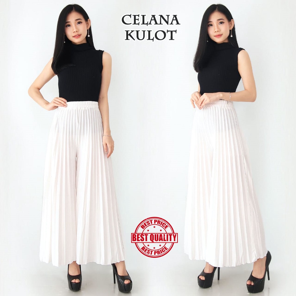 Celana Plisket - Celana Kulot Wanita Panjang Putih Natural