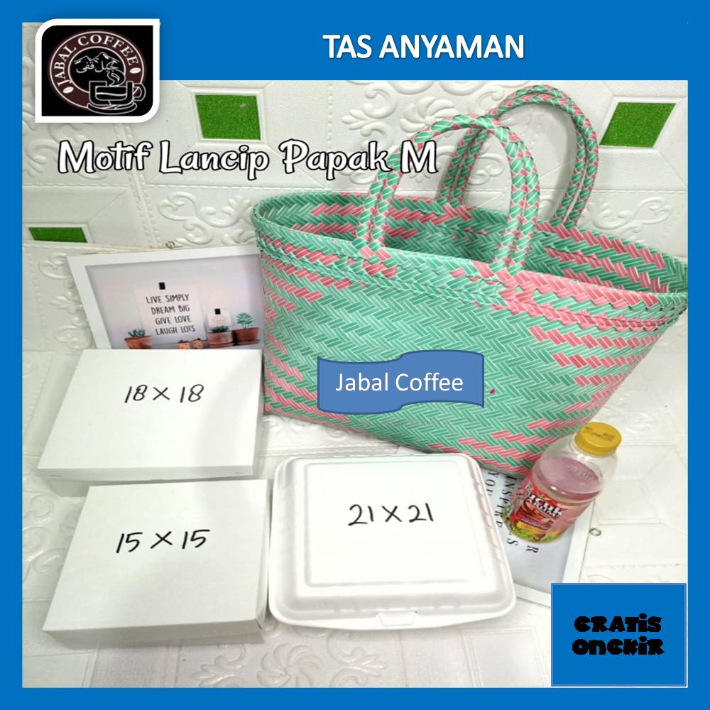 Tas Anyaman Plastik Lancip Papak Ukuran M Sedang / Tas Belanja / Tas Hajatan Hampers 02