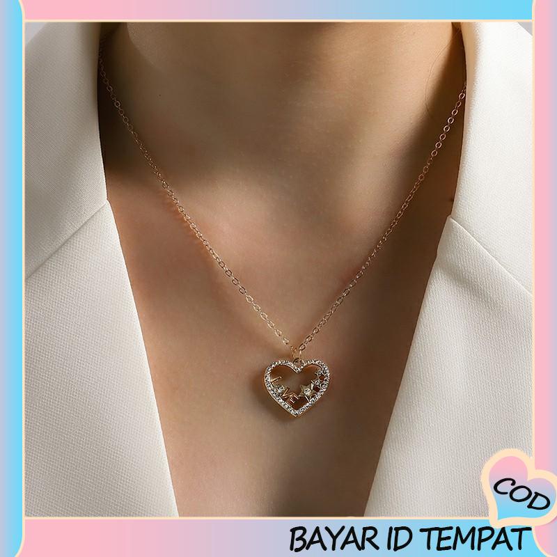 COD❤️ Fashion Indah Cinta Bulan Bintang Kupu-kupu Berkilau Kalung Surat CINTA-A.one