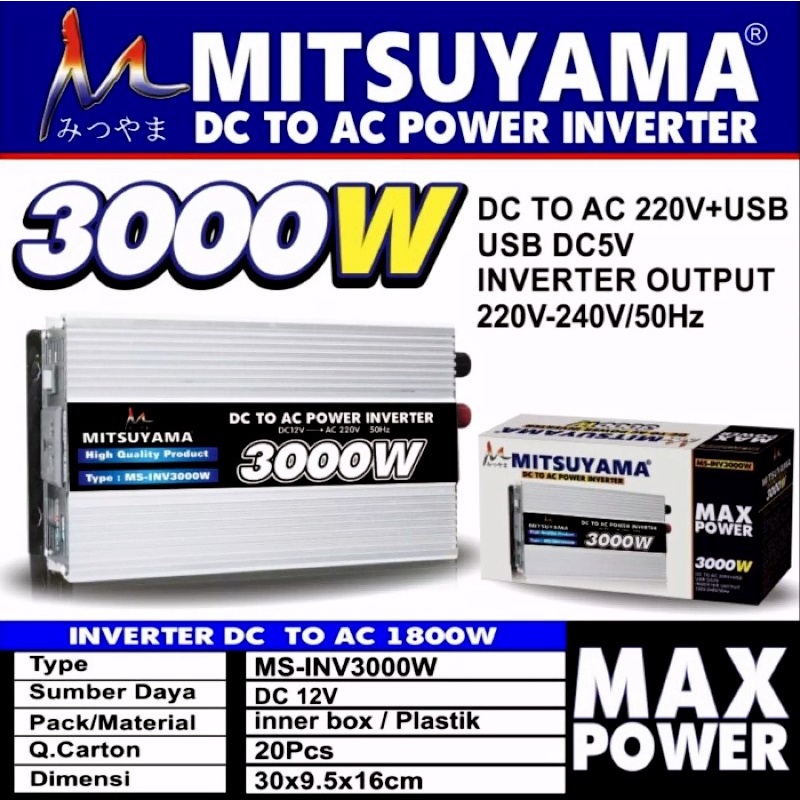 Mitsuyama MS-INV3000W Inverter DC to Ac 220C USB DC 5V 3000 Watt Original