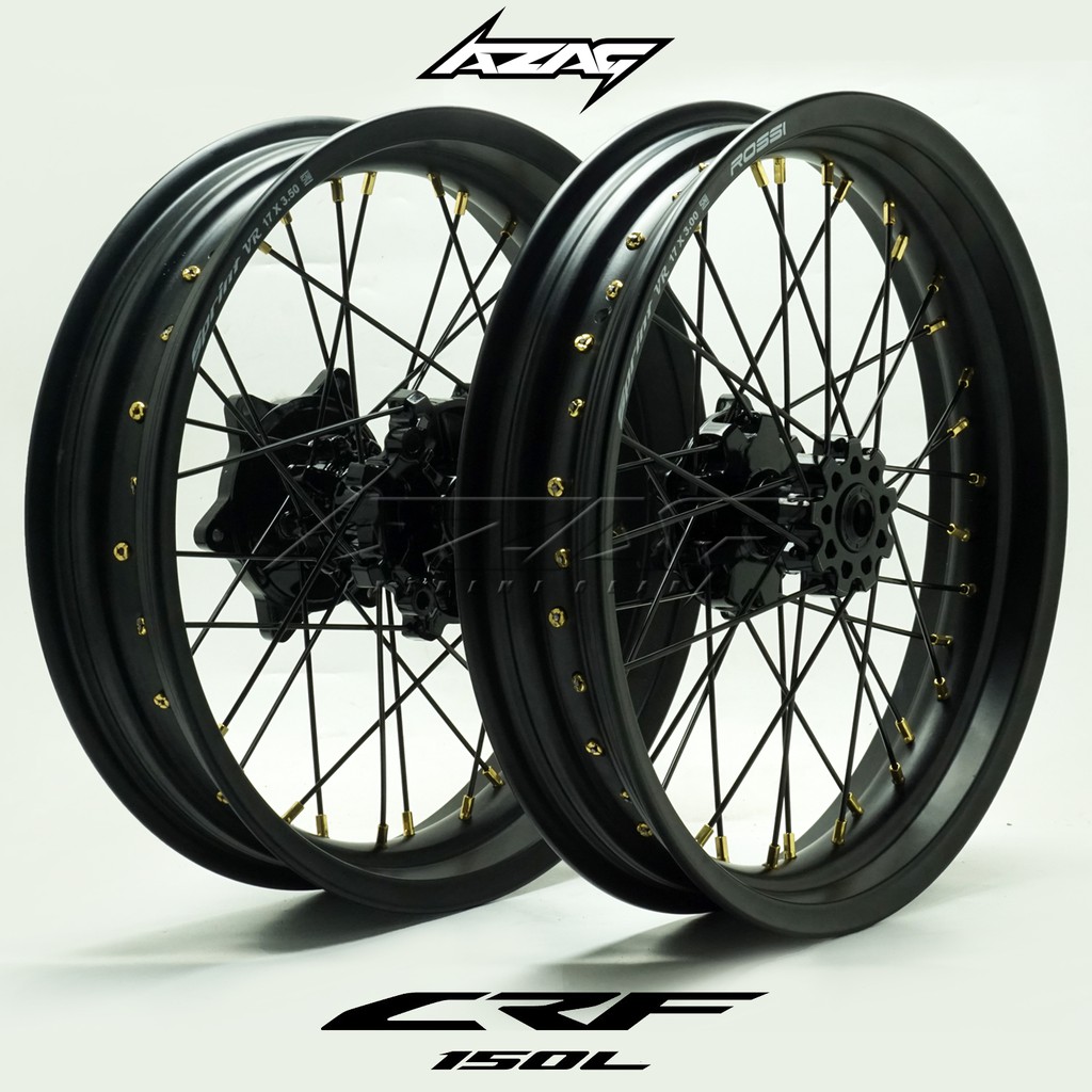 VELG SET SUPERMOTO HONDA CRF 150L ROSSI HOLE 32-36 FULL HITAM