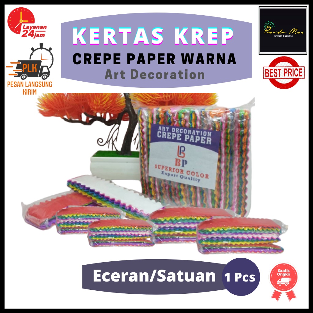 Kertas Krep Potong Craft Paper Dekorasi Pesta Ulang Tahun Art Decoration Superior Color Export Quality Original