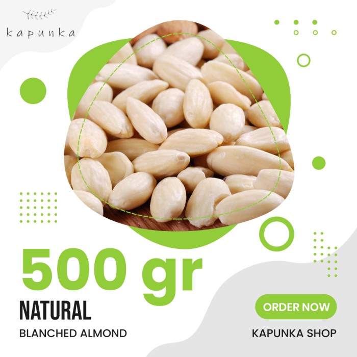 

Kacang almond mentah kupas kulit ari 500gr