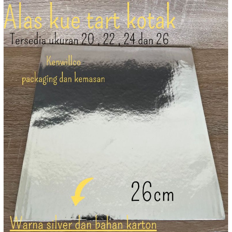 ALAS KUE TART KOTAK 26CM BAHAN KARTON SILVER TATAKAN KUE ULANG TAHUN