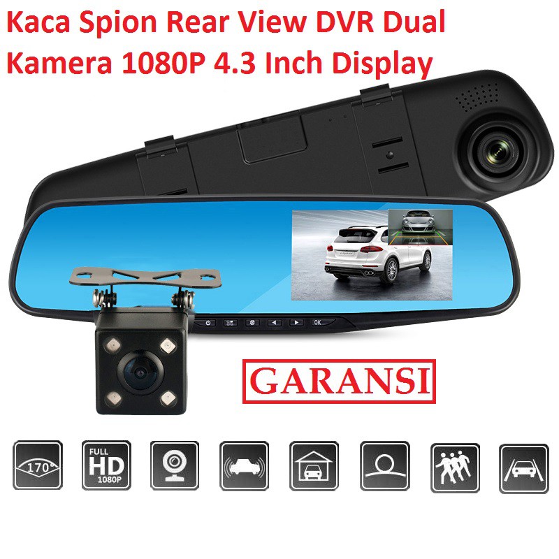 Kaca Spion Rear View DVR Dual Kamera 1080P 4.3 Inch Display-kaca mobil display camera-car mirror