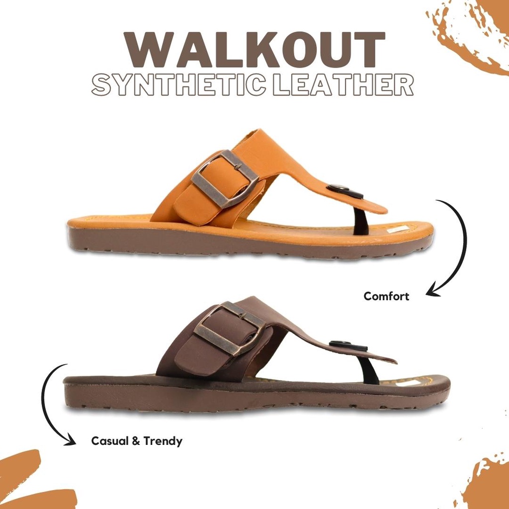 WALKOUT Sandal Jepit Pria Kulit Sintetis Kasual