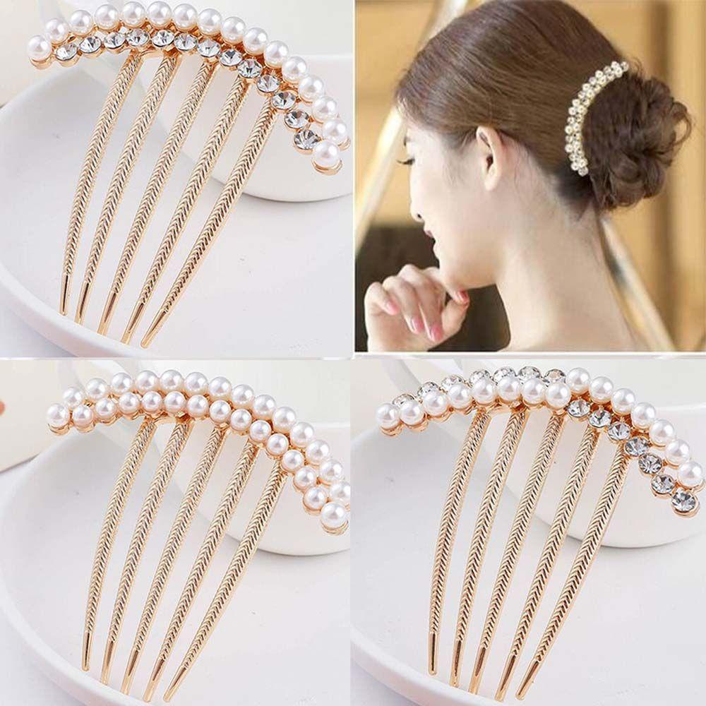 Needway   Wanita Jepit Rambut Pengantin Trendi Elegan Mutiara Jepit Rambut Untuk Perempuan Berlian Imitasi Hair Stick