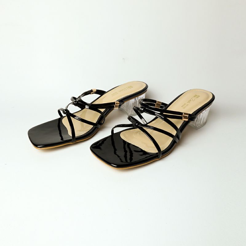 Sandal Slop Makazi Wanita Ukuran Besar 41-45 / Heels Slop Kaca Kekinian Hitam Jumbo BIG Size, 41