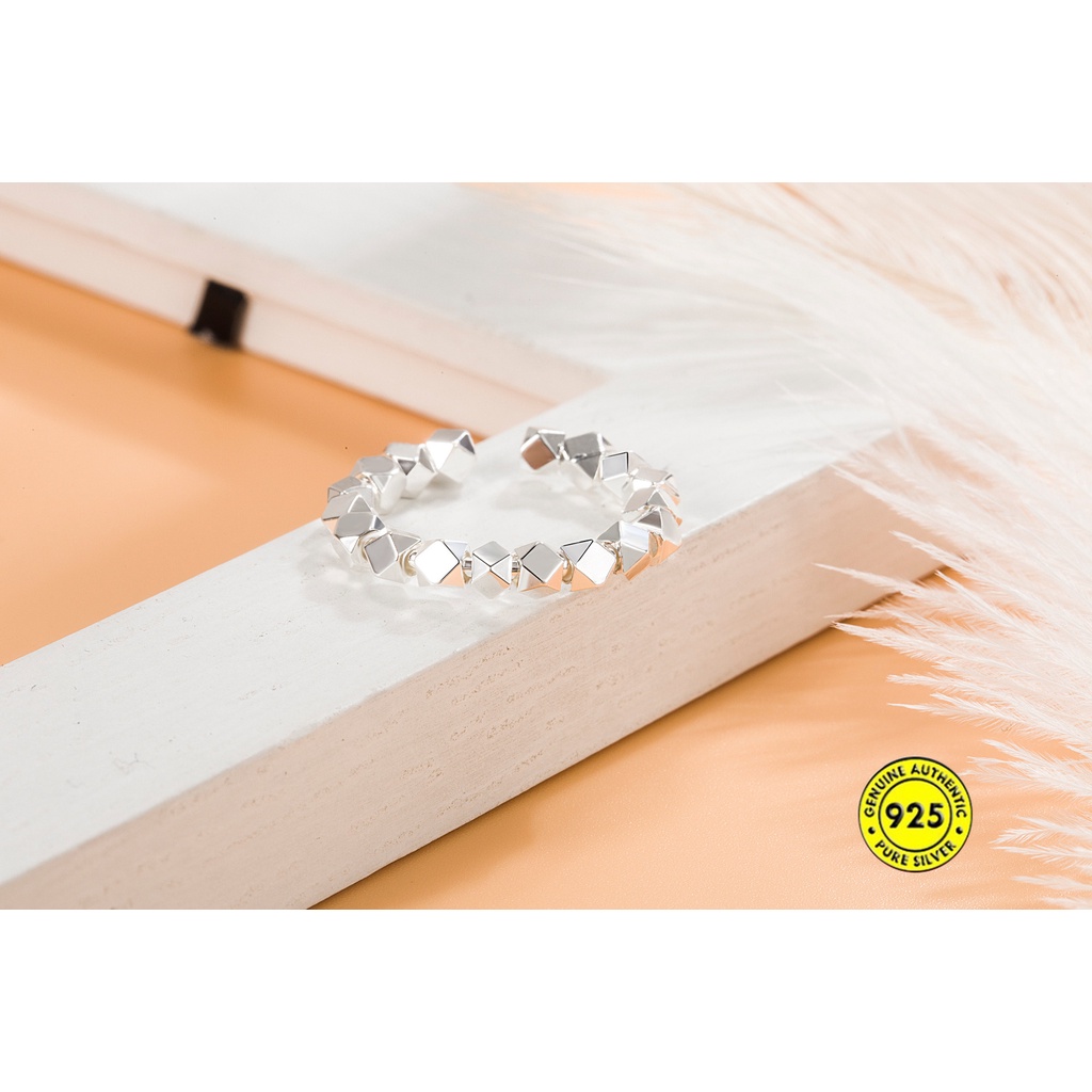 Cincin Jari Telunjuk S925 Silver Handmade Model Terbuka Bentuk Persegi Kecil Hias Berlian