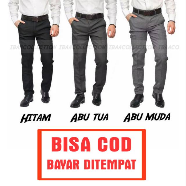 Celana Bahan Formal Panjang Slimfit - Celana Kantor Kerja Pria - Hitam / Abu Tua / Abu Muda