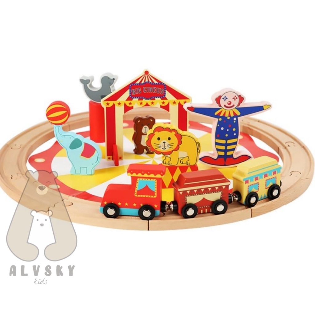 MAINAN EDUKASI KERETA API KAYU ANAK SET / WOODEN TRAIN TRACK SET 25 PCS TOYS