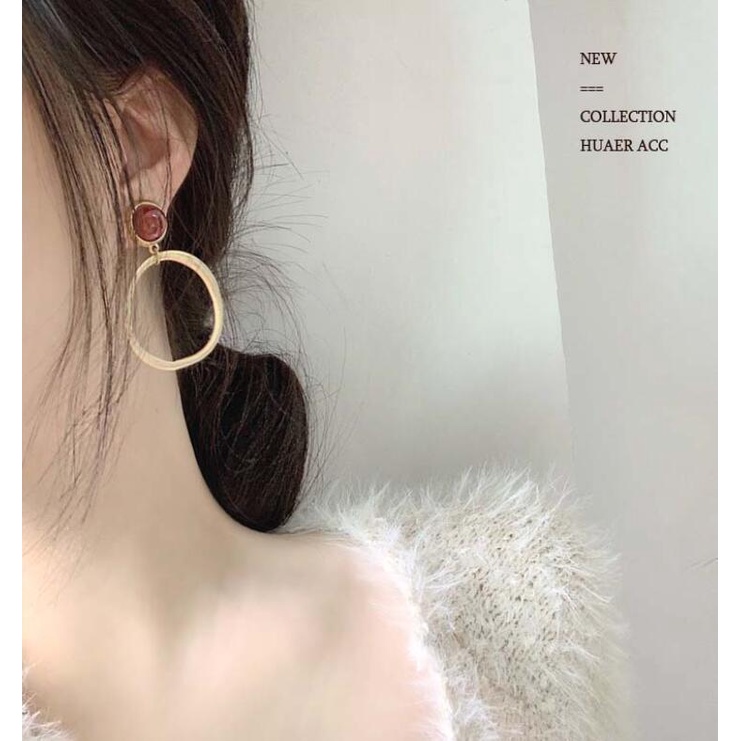 925 hard jarum perak retro Korea geometris frosted Cincin telinga kancing Elegan liar anting-anting