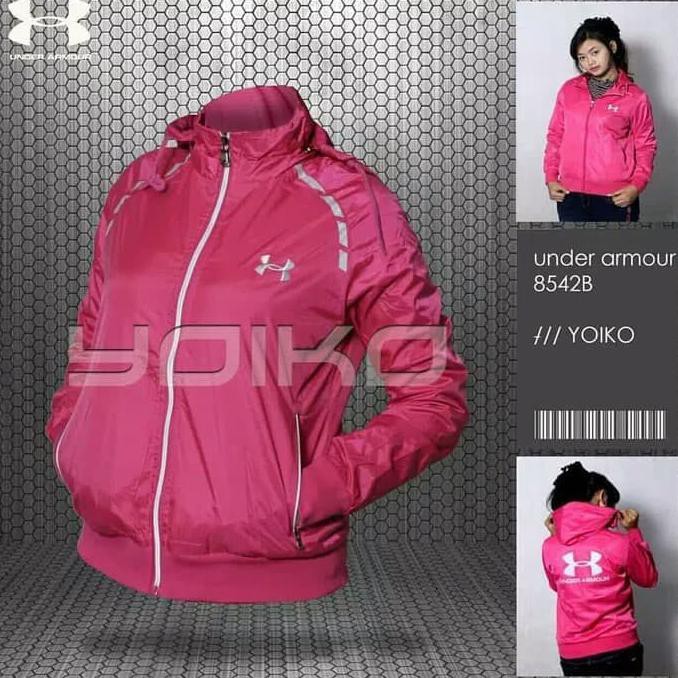 BARANG MURAH JAKET PARASUT WANITA UNDER ARMOUR WATERPROOF /JAKET MOTOR WINDBREAKER - FUCHSIA, M