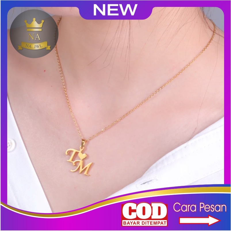 Kalung nama titanium anti karat necklace love aksesoris wanita korea lapis emas custom cewek