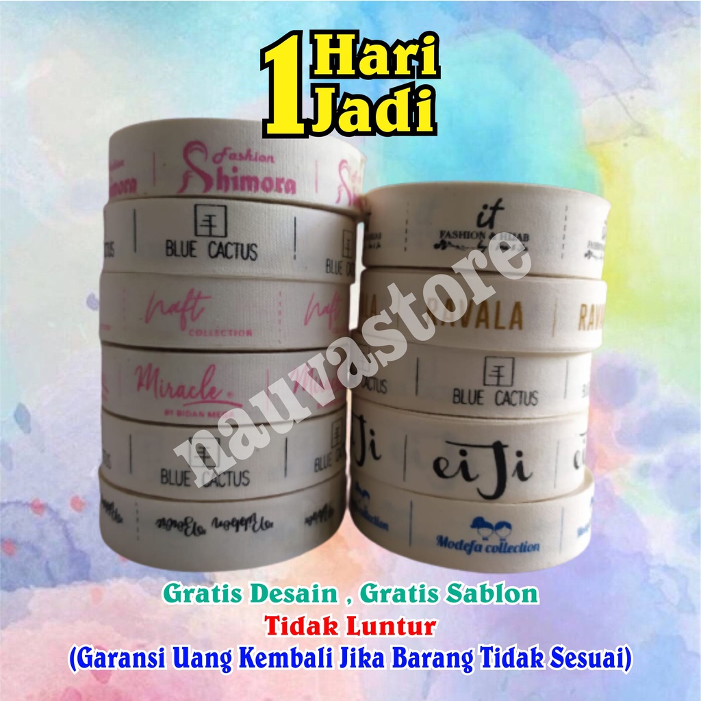

LABEL HIJAB / LABEL BAJU / LABEL KATUN HARGA MURAH SUDAH SABLON 1 WARNA