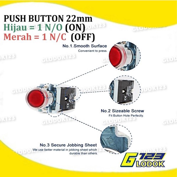 Push Button Tombol Lampu LED 22mm 25mm On Off Merah Hijau Start Stop