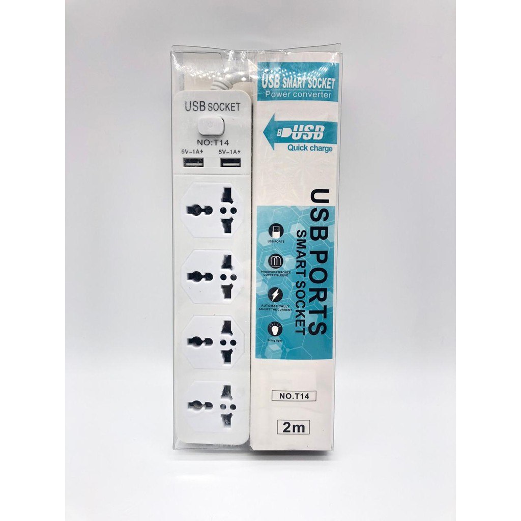 Stop Kontak Smart Power Strip Colokan Adapter Full colok 4 socket  2 USB Port Powerstrip