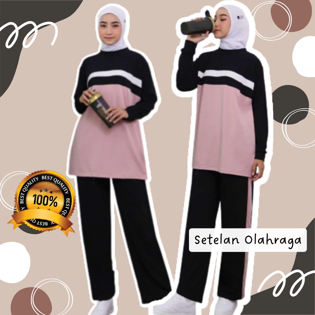 Setelan Olahraga Wanita Jumbo Baju Senam Jogging Sport Muslimah LD 120cm