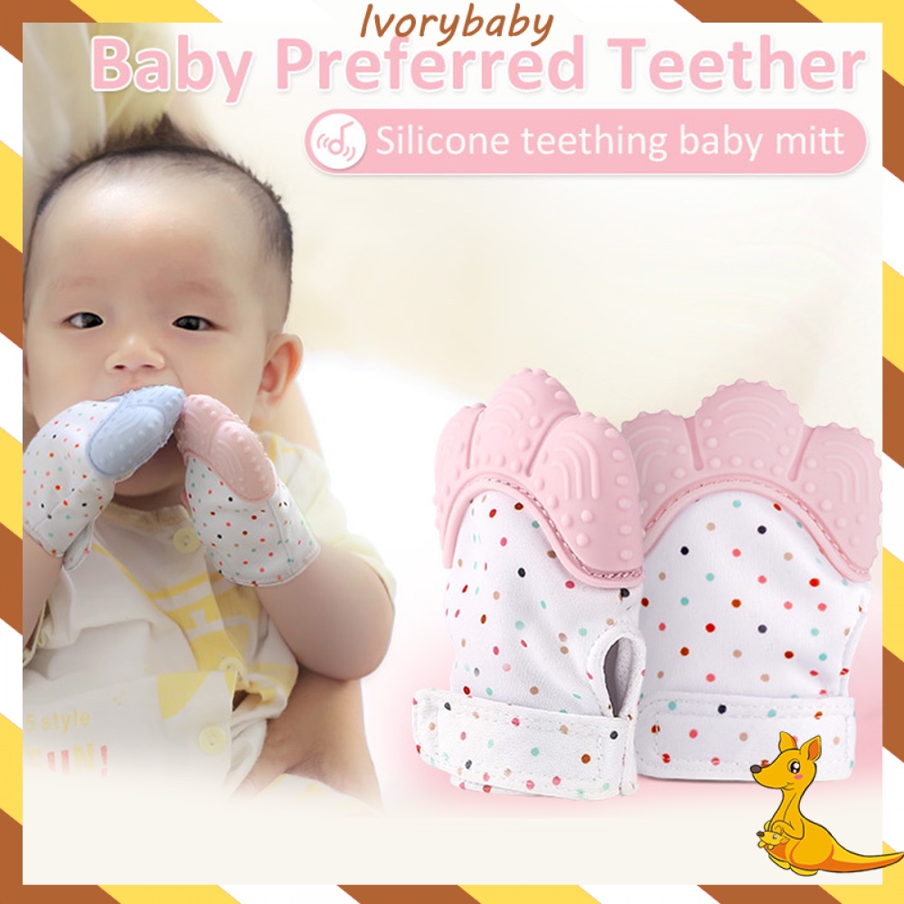 Ivorybaby Teether bayi BPA free mainan gigitan bayi bentuk sarung tangan desain velcro