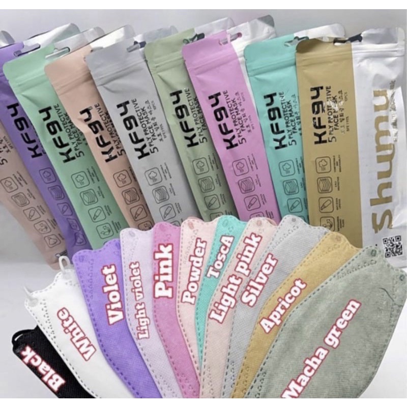 Masker Shumu KF94 5 Ply Isi 10 pcs free Connector Hijab Disposable Face Mask Premium Warna EMBOSS