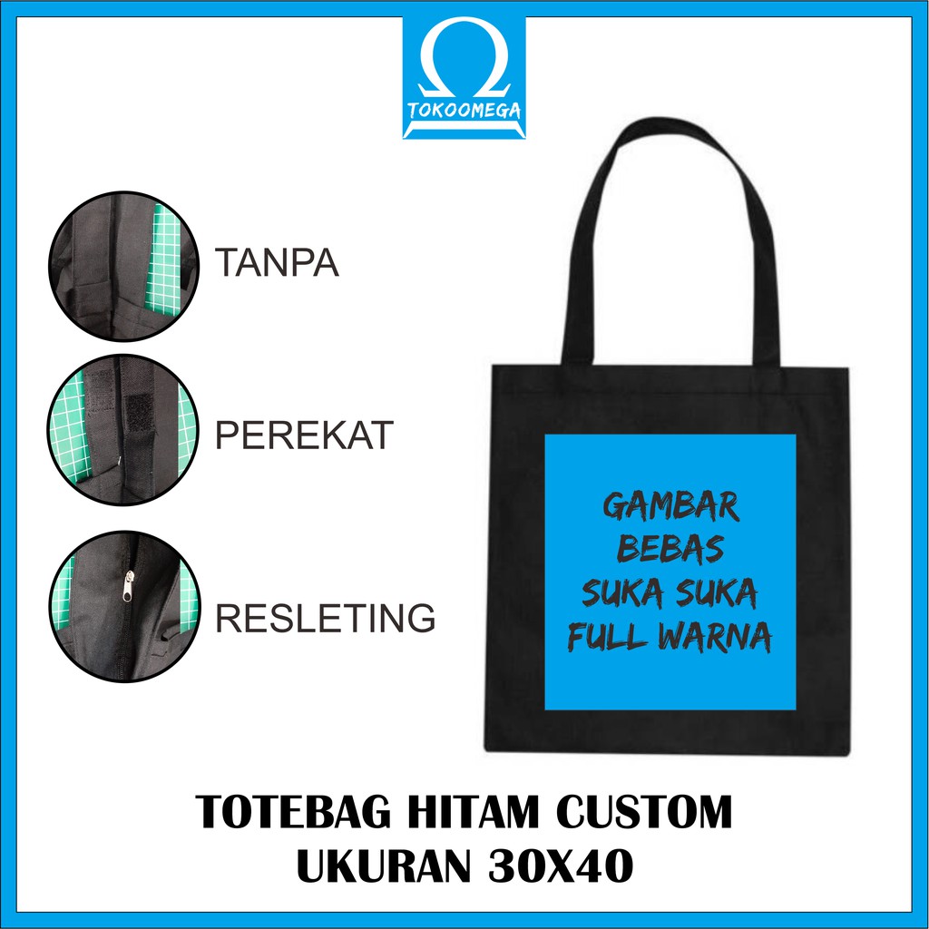 TOTEBAG KANVAS HITAM CUSTOM 30X40