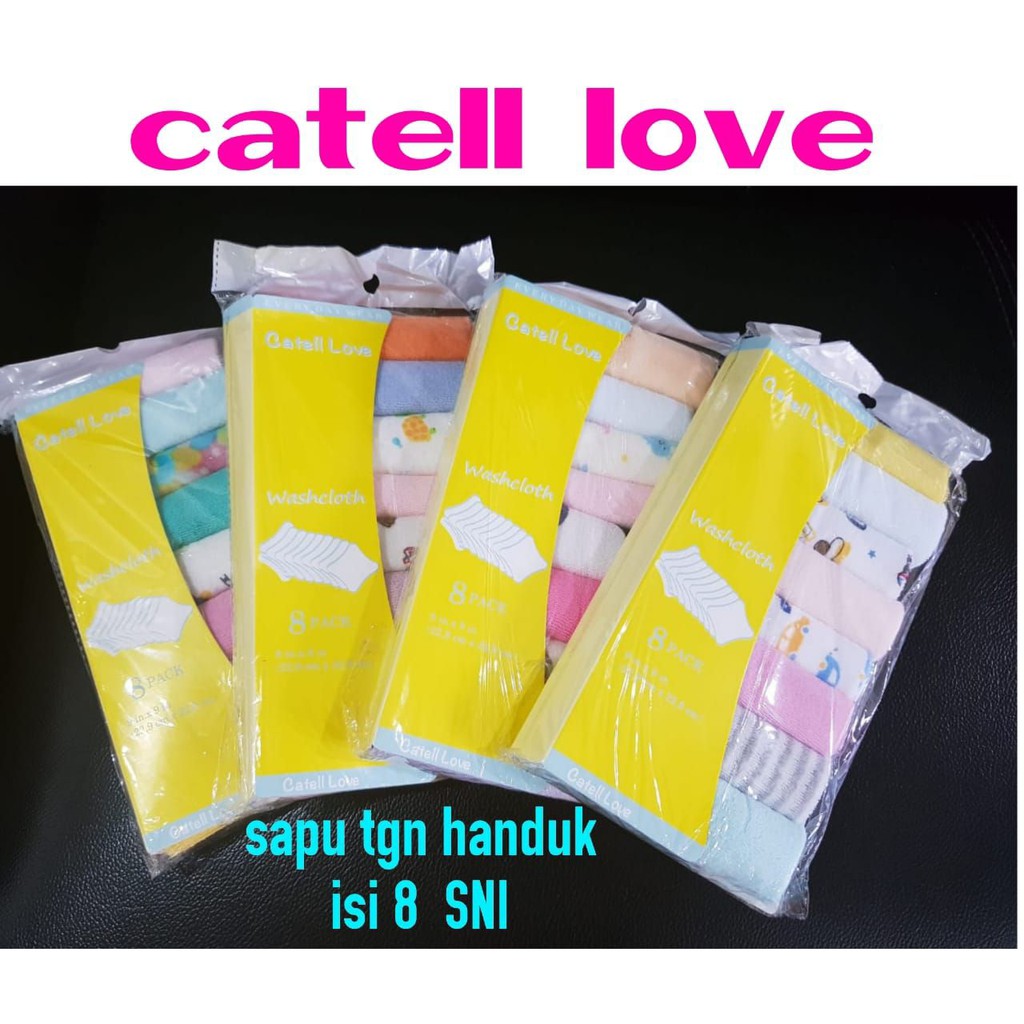 Catell love Wascloth isi 8pcs/sapu tangan kotak kuning handuk 3273