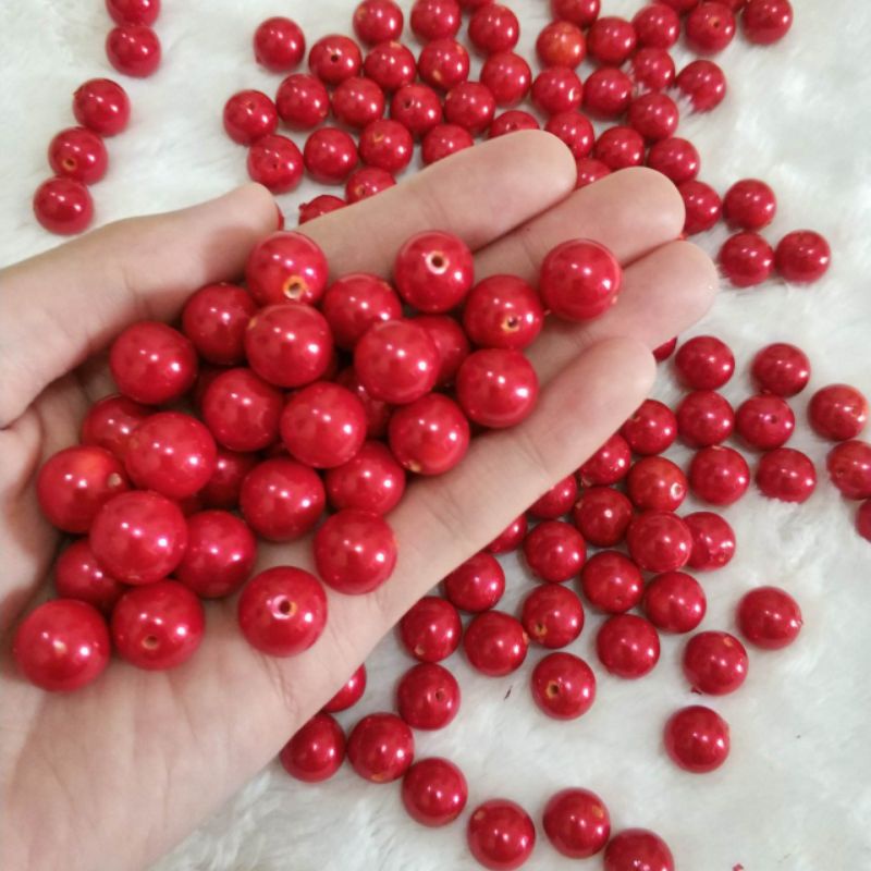 10 mm - Mute / Manik - Mute Merah Mengkilap Bulat Bundar 25 gr / Aksesoris Kalung Gelang Kerajinan